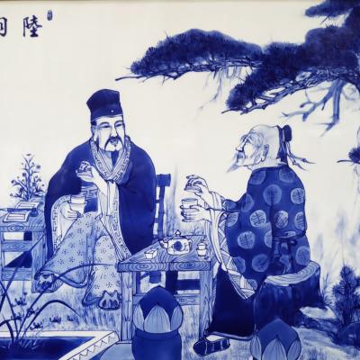 Tranh Thần Trà vẽ tay men chàm